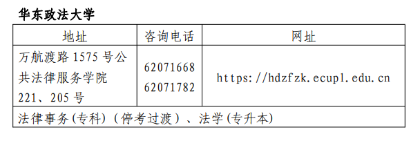 上海华东政法大学自考主考高校联系方式及开考专业
